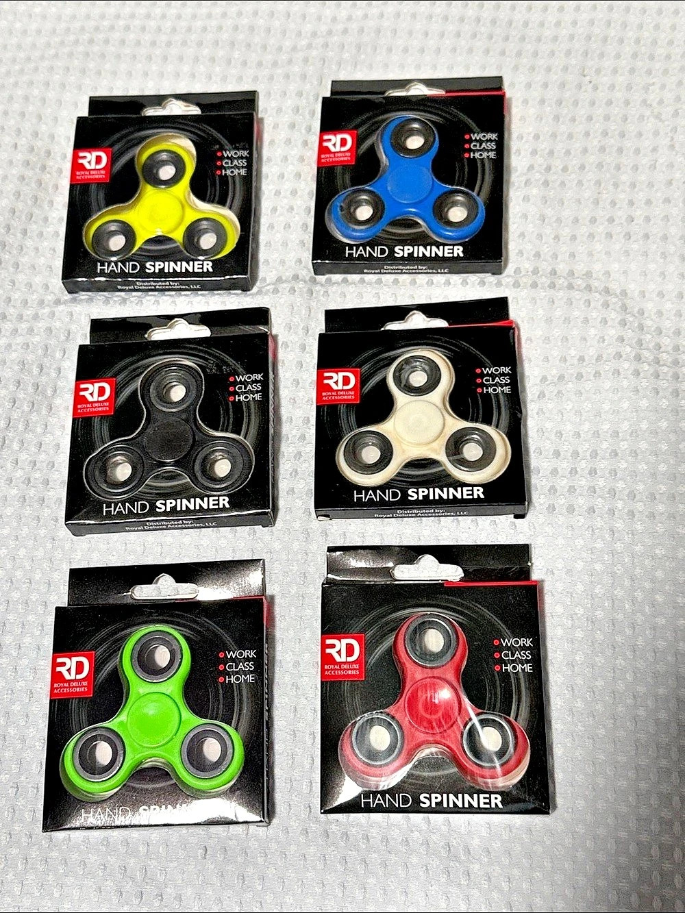 RD Hand Spinner Fidget Spinner Set of 6 Black Red Green white blue yellow NIB